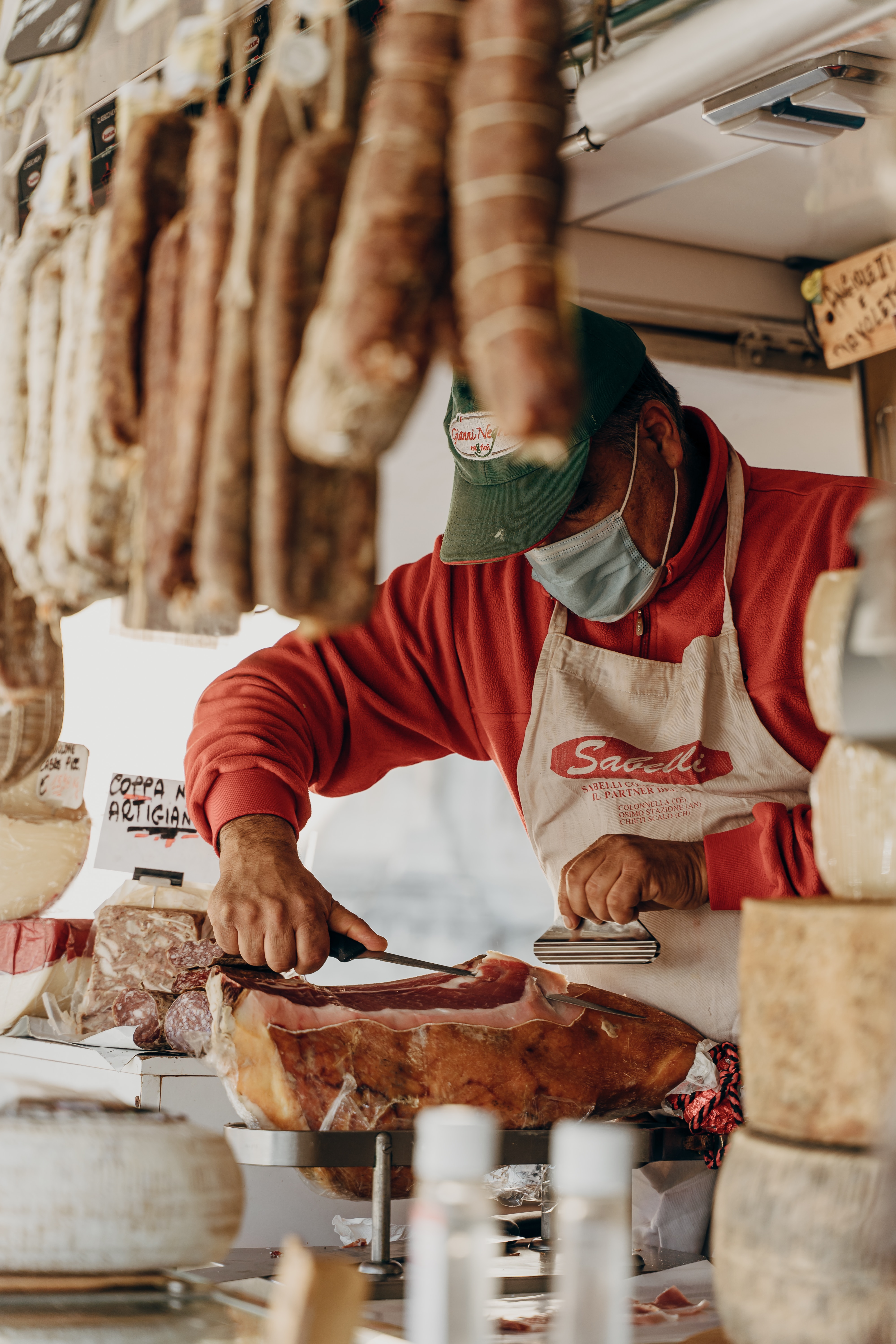 Man cutting meat.