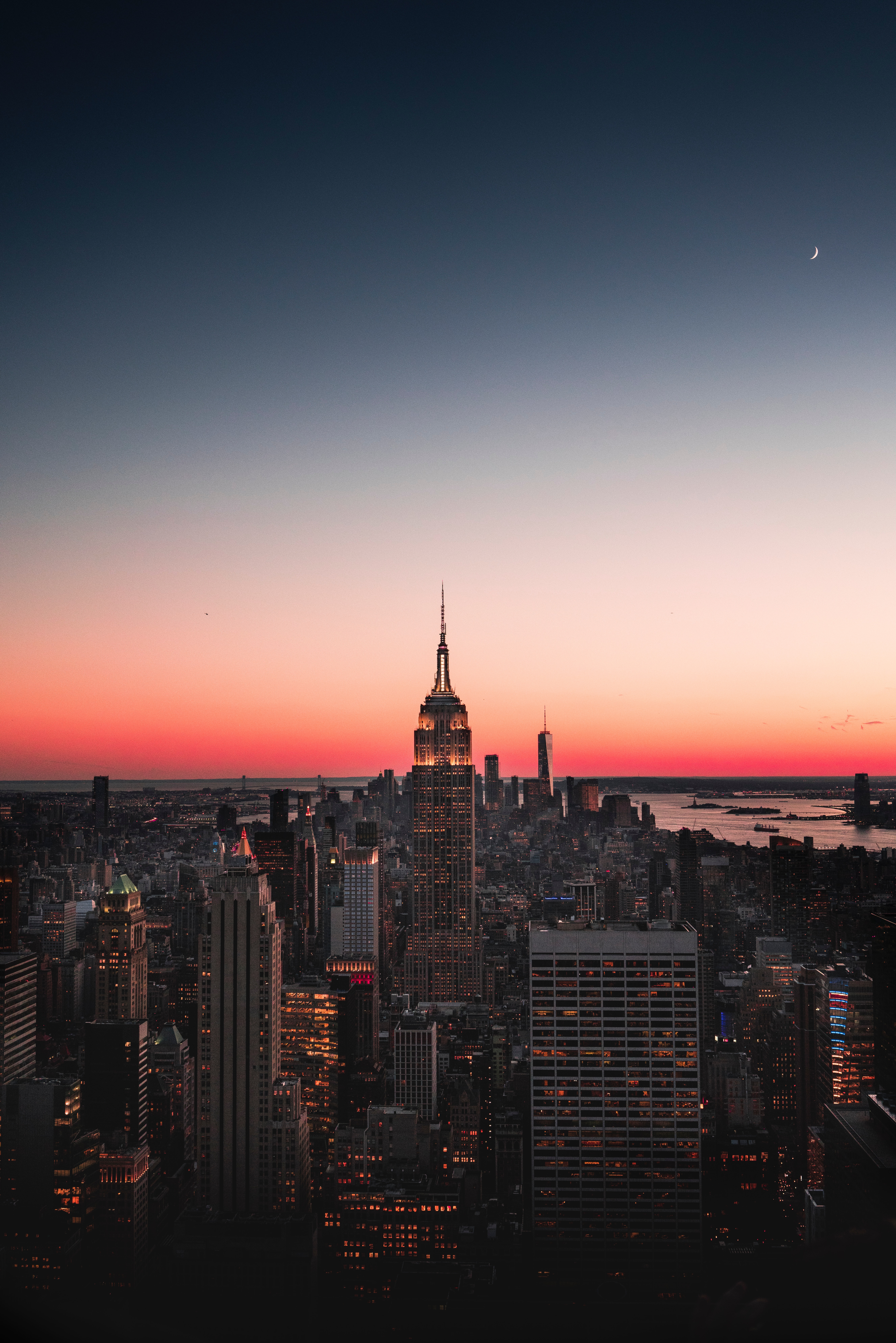 Buildings with a sunset in New York, New York.